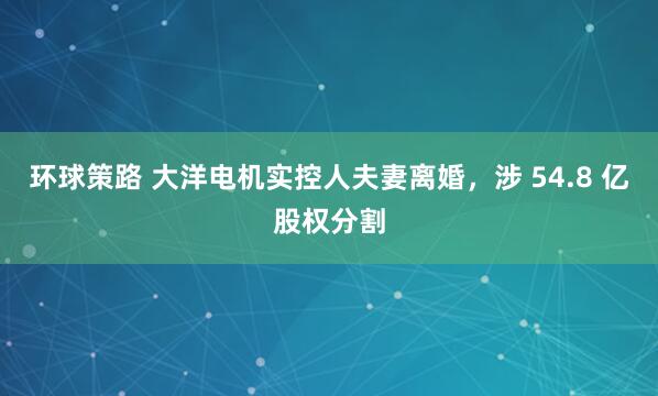 环球策路 大洋电机实控人夫妻离婚，涉 54.8 亿股权分割