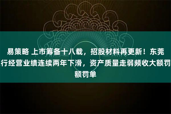 易策略 上市筹备十八载，招股材料再更新！东莞银行经营业绩连续两年下滑，资产质量走弱频收大额罚单